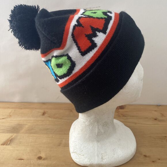 Nintendo Super Mario Beanie Black Knit Hat w Embroidered Logo & Pom Sz L/XL - Picture 2 of 10